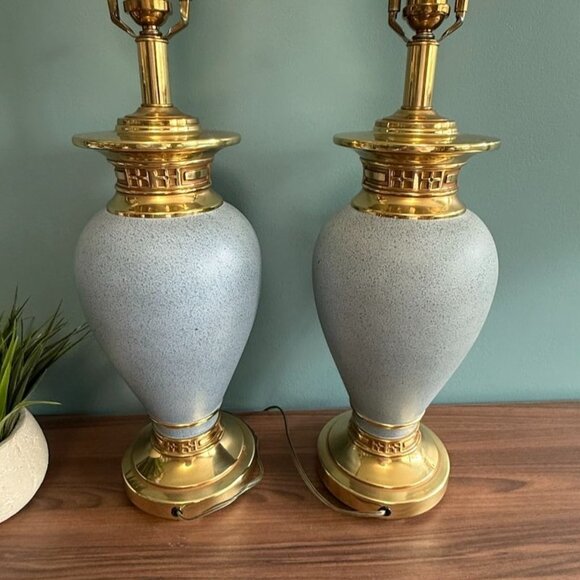 Vintage Ethan Allen Asian Blue Robins Egg & Gold Lamps 3 Way Set Of 2 EUC Works - Picture 7 of 10